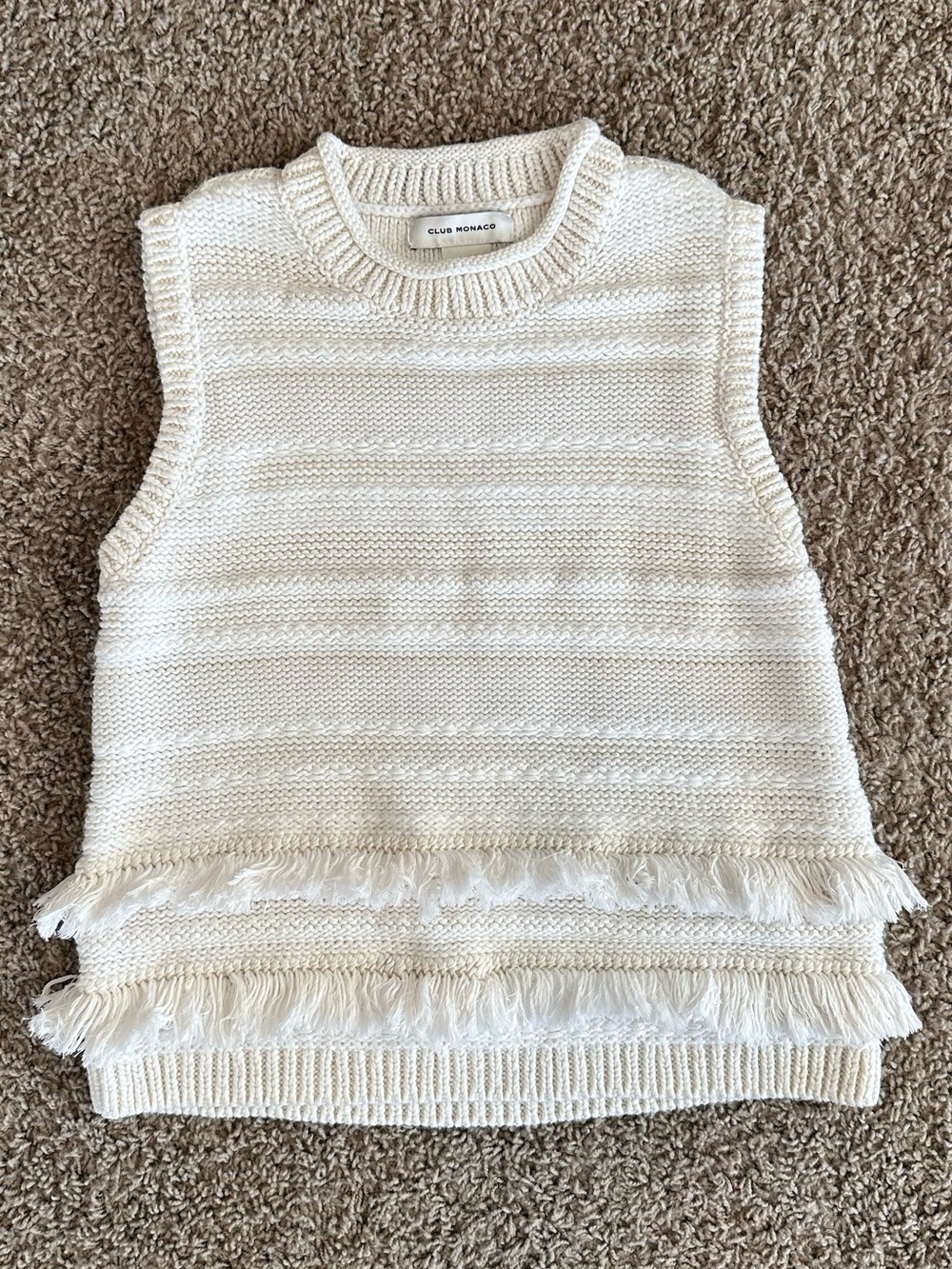 Club Monaco Cream Knit Fringe Sleeveless Sweater - Picture 2 of 4